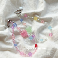 Frosted Love Heart Beaded Mobile Phone Lanyard For iPhone Bag Universal Accessories Handheld Chain Anti-Loss Short Wrist Lanyard
