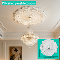 Retro European PU Faux Plaster Ceiling Light Tray Round Carved Polyurethane Lamp for Living Room Corridor Villa Indoor Ceiling