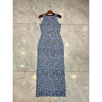 Classic round neck sleeveless waist slimming floral dress elegant vacation retro casual fashion commuting women's long skirt
