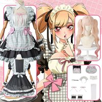 Dress Up 코스프레 JK Darling Costume Anime Kitagawa Marin Cosplay Kawaii Plaid Sleeveless Maid Outfit Twin Ponytails Christmas Party
