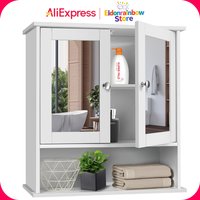 Bathroom Cabinet Wall-Mounted Storage Cabinet Modern Toilet Cupboard Storage Unit with Double Mirror Door Adjustable Shelf White