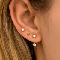 3Pairs Stainless Steel Open Hoop Stud Earring Set for Women Men, Hypoallergenic 14K Gold Plated Double CZ Horseshoe Nose Ring