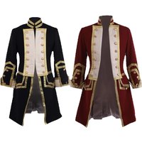 Medieval Men's 18th Century Colonial Military Black Red Uniform Tailcoat Costume Victorian Regency Outfit Halloween Costume
