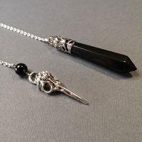 Reiki Natural Stone Pendulums Black Obsidian Crystals Pendant for Divination Dowsing Vintage Gothic Chain Quartz Pendulos X191