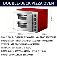 3000W Commercial Double-Deck Pizza Oven, Wide-Body Electric Oven with Built-in Stone Plate and Adjustable Temperature