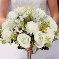 2set 2026 Artificial Plastic Flower Bouquet With Realistic Red Roses Large Dahlia Peony-like Blooms Wedding Home Valentine's Day