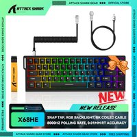 ATTACK SHARK X68 HE 8000Hz Rapid Trigger Keyboard, 0.01mm RT Accuracy, RGB, Magnetic Switch, Snap Tap, 8K Coiled Cable