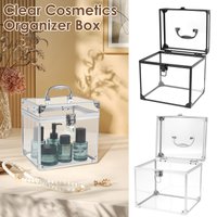 Transparent Cosmetic Storage Box Makeup Organizer with Latches and Handle Large Capacity Toiletry Organizer Box for Travel