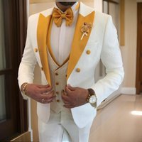 Floral Wedding Suits for Men Double Breasted Jacket with Vest Pants 3 Pieces Peak Lapel Groom Tuxedo Male Fashion Suit
