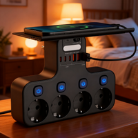 EU Multi-Function Power Strip,4000W Wall Mounted Independent Switches Socket ,Sensor Night Light, 3USB-C 3USB-A Ports Charging