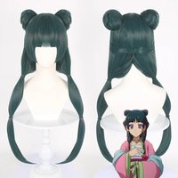 Anime The Apothecary Diaries Maomao Cosplay Synthetic Wig Green Hair with Double Buns Kusuriya No Hitorigoto Hairpins Maid Hair