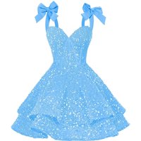 Sparkly Sequin Bows Homecoming Dresses 2026 Short Spaghetti Straps Tiered Satin Sweet 16 Prom Cocktail Dress Graduation Dress