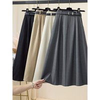 Extra Large Women's Suiting Skirt Asymmetrical Hemline Pleated A-Line Midi Skirt Spring New Style Elastic Waist Slimming