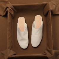 SHOEBOX Women's genuine leather covered toe slippers for outdoor wear summer new soft sheepskin lazy style flat half-slippers