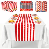 Red White Star Striped Circus Table Runner Disposable Circus Paper Food Trays Carnival Birthday Party Table Decor Supplies