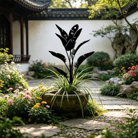 1Pc Iron Garden Decorative Stake, Black Iron Silhouette, Decorative Stake, Plant Trellis, Rustic Style, Suitable for Outdoor Lawns, Courtyard Gardens, Flower Bed Centerpieces.