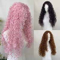 Long Curly Hair Pink Wig for Women 26inch Cute Heat Resistant Friendly Cosplay Wig Headband Synthetic Wigs for Daily Use