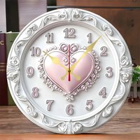 Elegant Heart Theme Wooden Round Silent Hanging Wall Clock, Suitable For Living Room,Office, Study Room,Bedroom, Home Decoration