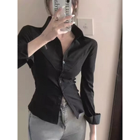 Sexy Women Slim Shirts Korean All Match Street wear Female Fitted Blouse Spring Autumn Casual Black Fashion Shirt Trendy Tops