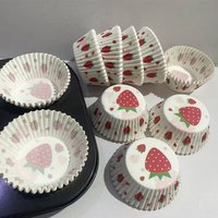 100Pcs200Pcs Strawberry Cake Paper Liners, Oil-Proof Baking Cups, Paper Cake Liners, Suitable for Valentine's Day, Christmas, and Mother's Day Baking