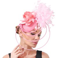 Beauty Pink Ladies Event Fasinator Hats Ladies Vintage Wedding Millinery Caps Bridal Party Dinner Hair Accessories Flower Decor