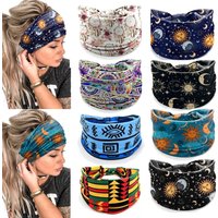 New Elastic Wide Headbands Vintage Knot Flower Print Turban Wide Brim Star Printed Hair Accessories Boho Yoga Turban Headwrap