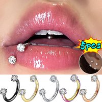 5PCS Surgical Steel Lip Hoop Ring Crystal Cubic Horseshoe Tragus Cartilage Party Earrings Helix Daith Septum Piercing Jewelry