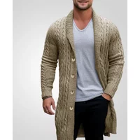 Coat Men Cardigan Sweaters Mid Length Coats Turn Down Collar Full Sleeve Single Breasted Open Stitch Autumn Winter Outerwear