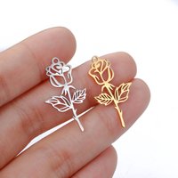5Pcs/Lot Hollow Rose Flower Stainless Steel Charms for Jewelry Making Supplies Plant Flowers Pendants Necklace DIY Accessories