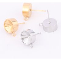 10pcs stainless steel post earring bezel setting blanks studs for8.3mm ss39 crystal stones diy gold plated earrings connectors