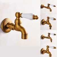 Antique Brass Outdoor Faucet Garden Bibcock Tap Wall Mount Bathroom Washing Machine Faucet Single Cold Mop Tap