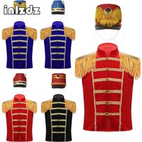 Boys Girls Drummer Major Team Uniform Drum Trumpet Marching Band Outfit Royal Honor Guard Tassel Jacket Coat Vest with Hat Suit