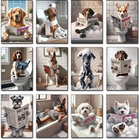 Fox Golden Retriever Corgi Bathtub Cocker Spaniel Funny BathroomPoster Print Wall Art Pictures Diamond Painting Room Home Deco