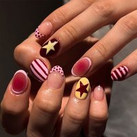 24 pieces of Y2K-style short oval star-shaped and polka dot French-style nail stickers