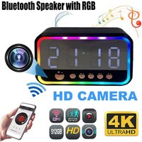 4K HD Mini WiFi6 Camera with RGB Colourful Bluetooth Speaker Home Alarm Clock Security Cameras Audio/Video Recorder FM Radio