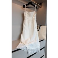 Beige low neck lace embroidered lace patchwork suspender sexy dress elegant retro solid color vacation women's long skirt