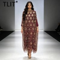 TLIT Fashion Women's Elegant Dresses Heavy Embroidery Sequin Bead Design Stand Collar Long Sleeve Evening Dress 2026 Summer New
