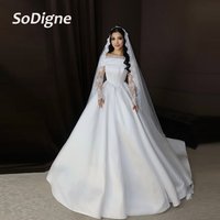SoDigne A-line Satin Wedding Dresses Lace Sleeves Off Shoulder Bridal Dress 2026 Bride Gown vestidos de novia Customized