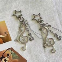 Music Element Kpop Lanyard Keychain for Women Note Guitar Star Metal Key Chains Bag Pendant Hanging Chain Birthday Gift