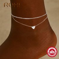 ROXI 925 Sterling Silver Heart-shaped Double-layer Ankle Bracelet For Women Exquisite Chains Summer Beach Girls Jewelry Gifts