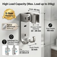 Space Aluminum Shower Head Holder No Drill Wall Mount Bracket With Hooks Waterproof Anti Fall Heavy Duty Bathroom Accessory