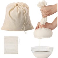 5pc Reusable Cotton Bag Drawstring Soybean Milk Filter Nut Milk Straining Tool Bags Thick Yogurt Coffee Strainer