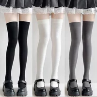 Women's Sexy Solid Color Black White Thigh High Socks Cute Lolita Style Sweet Thin Leggings Velvet Soft Skin-friendly Stockings