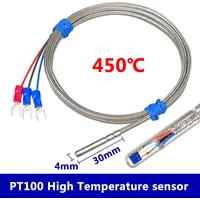 Pt100 high temperature probe type temperature sensor glass fiber insulation high temperature platinum thermal resistance 450℃