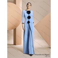 Light Blue Women Suits Set 2 Piece Long Blazer+Pants Trousers Cotton Flower Customized Office Lady Jacket Wedding Tuxedos Coat