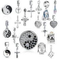 European 925 Silver Tai Chi Pearl Buddha Pendant Cross Saint Pendant DIY Men's and Women's Jewelry Fit Original Bracelet Jewelry
