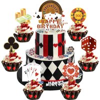 Casino Theme Cupcake Toppers Happy Birthday Casino Cake Topper Las Vegas Casino Night Theme Birthday Party Cake Decorations