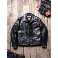 AnnualRing Italian Vegetable Tanned Cowhide Men's Leather Jacket Lapel 507xx Tooling Denim Retro Leather Short Coat
