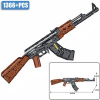 Military Series 1366pcs Automatic Rifle AK47 Model Can Shoot Bullet Building Blocks MOC Gun Bricks Toys Gift For Children
