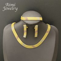 Simple Gold Plated Necklace Earrings Bracelet Jewelry Set for Women Italian Jewellery Set Bridal Wedding African Party Gifts